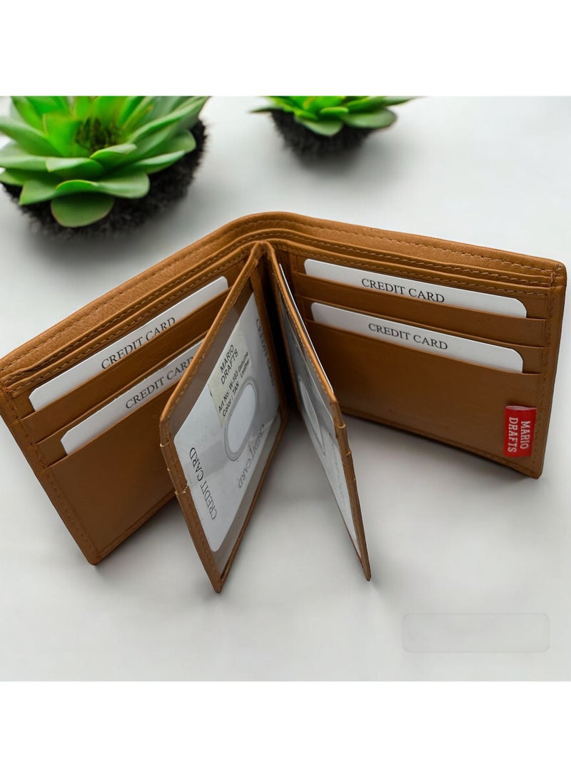 Mario Drafts Leather Bifold Wallet for Men, Tan - Image 5