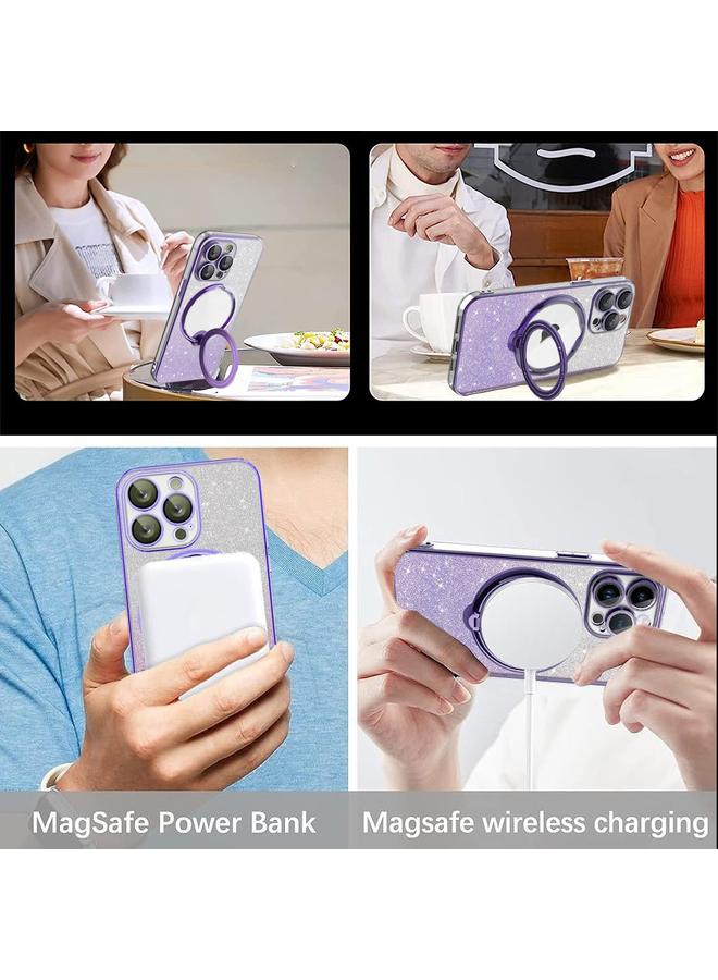 S-TOP Case For iPhone 14 Pro Rotation MagSafe Holder Gradient Glitter TPU Phone Case - Image 5