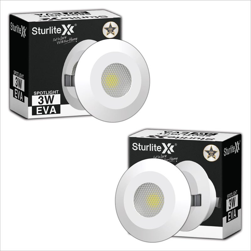 Sturlite Eva 3W LED Spotlight| 6500K Cool White Color Temperature| 36mm-Cutout & Compact Design Ceiling Ligh| CRI Tech with High Voltage Protection Downlight - Pack of 2 - Image 2