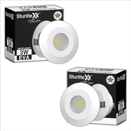 Sturlite Eva 3W LED Spotlight| 6500K Cool White Color Temperature| 36mm-Cutout & Compact Design Ceiling Ligh| CRI Tech with High Voltage Protection Downlight - Pack of 2 - Image 1