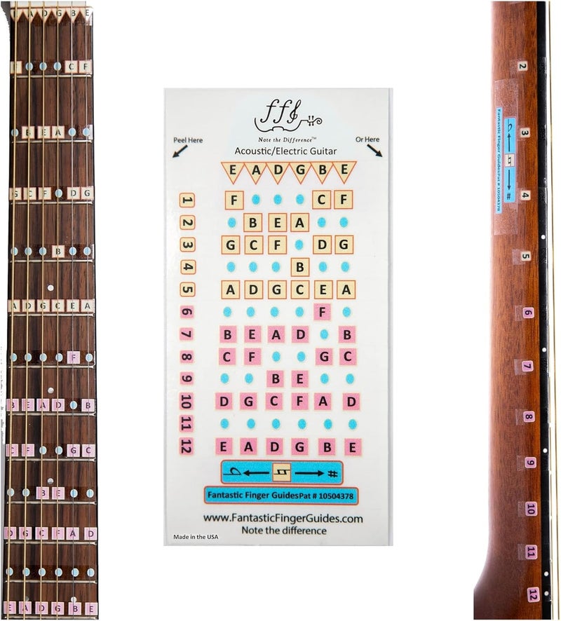 FFG NOTE THE DIFFERENCE Fantastic Finger Guide for Acoustic and Electric Guitars | Guitar Accessories | Fretboard and Fingerboard Stickers | Guitar Learning Tools | Guitar Stickers | Learn to Play Guitar | Frets 1-12 - Image 1