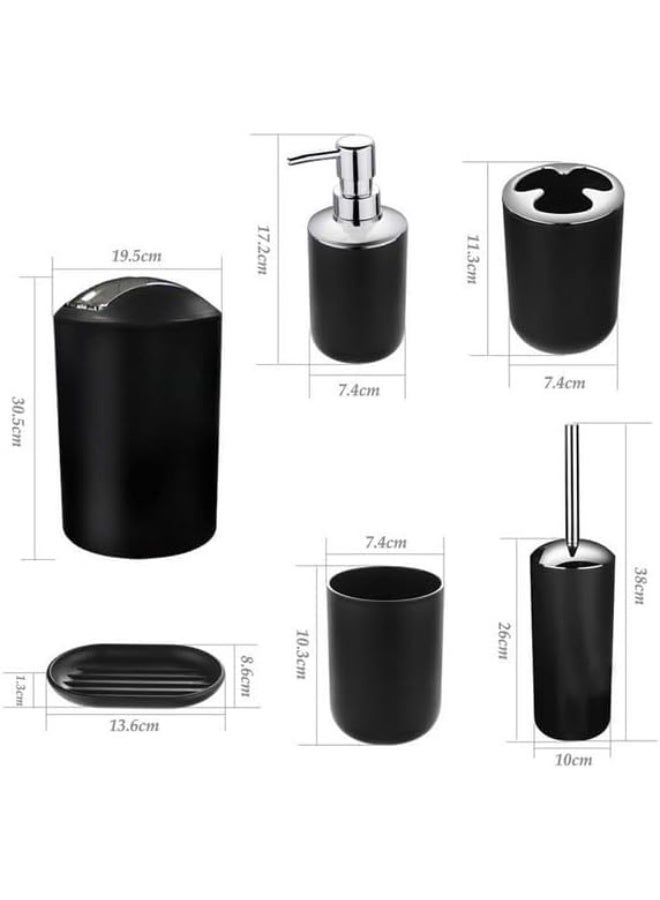 Bathroom Accessory Set, 6 Pieces, Black Plastic - Image 2