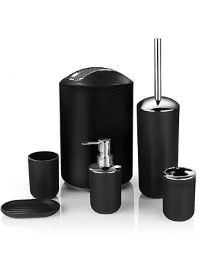 Bathroom Accessory Set, 6 Pieces, Black Plastic - Image 1
