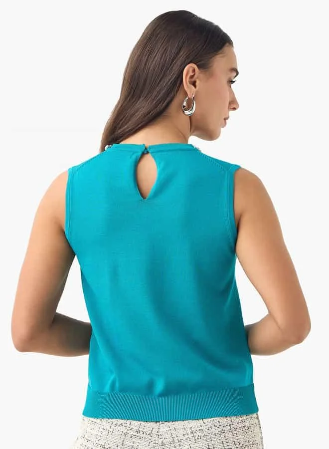 Iconic Iconic Embellished Sleeveless Top with Keyhole Detail
