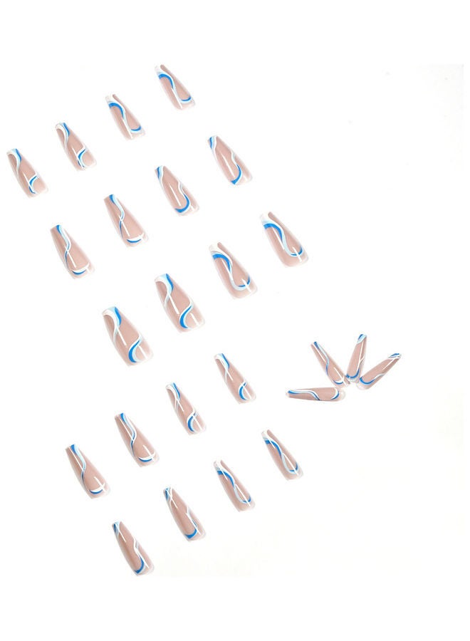 Loquat 24-Piece Removable False Nails Pink/White/Blue - Image 2
