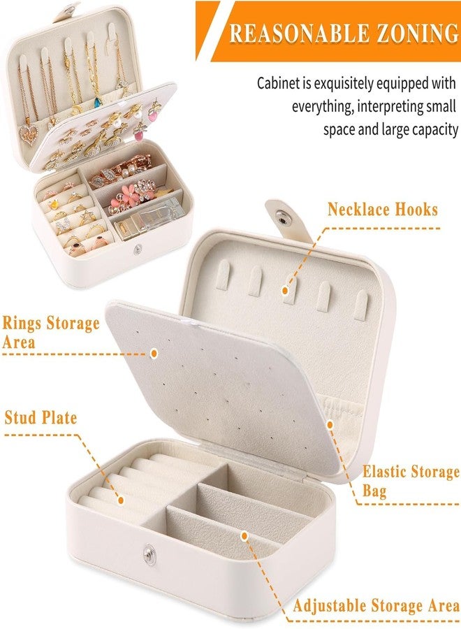 JRM Portable PU Leather Jewellery Organizer Box with Zipper and Dividers for Rings, Earrings, Necklaces - Ideal Travel Storage Case for Women (White, Rectangle) - Image 2