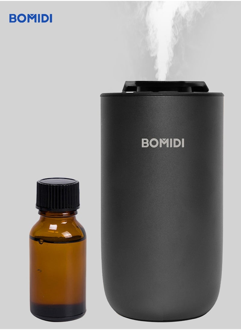 BOMIDI Waterless Nebulizing Aromatherapy Diffuser – Portable 2‑Fluid Fine‑Mist Essential Oil Diffuser for Car, Home, Office & Travel | USB 5V & Type‑C Rechargeable, 2 000 mAh Battery, Low‑Noise (< 41 dB) Air Mist Machine with 15 mL Cote d’Azur Oil Included, AD03-Black  - Image 1