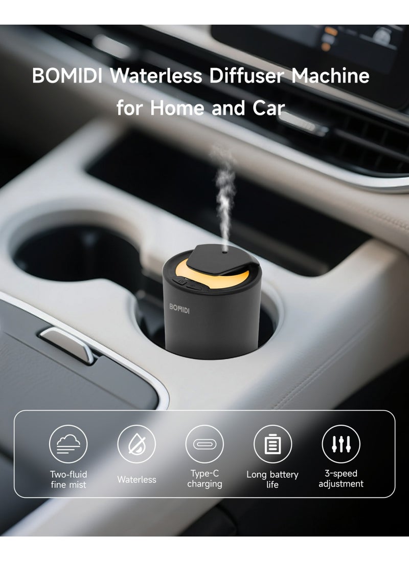 BOMIDI Waterless Nebulizing Aromatherapy Diffuser – Portable 2‑Fluid Fine‑Mist Essential Oil Diffuser for Car, Home, Office & Travel | USB 5V & Type‑C Rechargeable, 2 000 mAh Battery, Low‑Noise (< 41 dB) Air Mist Machine with 15 mL Cote d’Azur Oil Included, AD03-Black  - Image 2