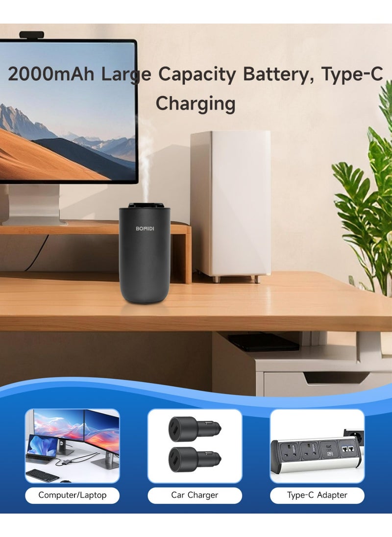 BOMIDI Waterless Nebulizing Aromatherapy Diffuser – Portable 2‑Fluid Fine‑Mist Essential Oil Diffuser for Car, Home, Office & Travel | USB 5V & Type‑C Rechargeable, 2 000 mAh Battery, Low‑Noise (< 41 dB) Air Mist Machine with 15 mL Cote d’Azur Oil Included, AD03-Black  - Image 3