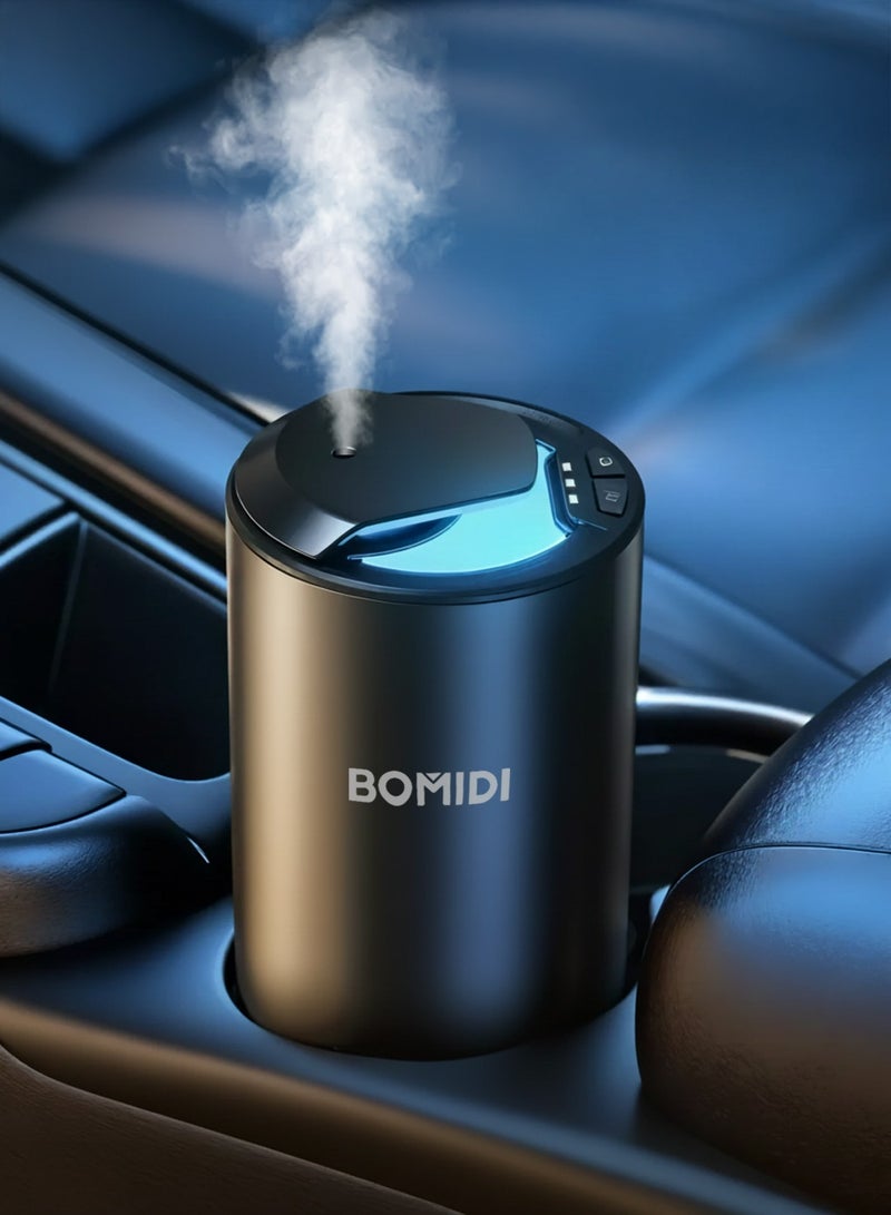 BOMIDI جهاز توزيع العطور بالنبضات بدون ماء – موزع زيت أساسي محمول برذاذ ناعم بسعة 2 سوائل للسيارة، المنزل، المكتب والسفر | قابل للشحن عبر USB 5V وType-C، بطارية 2 000 mAh، آلة رذاذ هواء منخفضة الضوضاء (< 41 ديسيبل) مع زيت كوت دازور 15 مل مضمن، AD03-أسود - Image 1