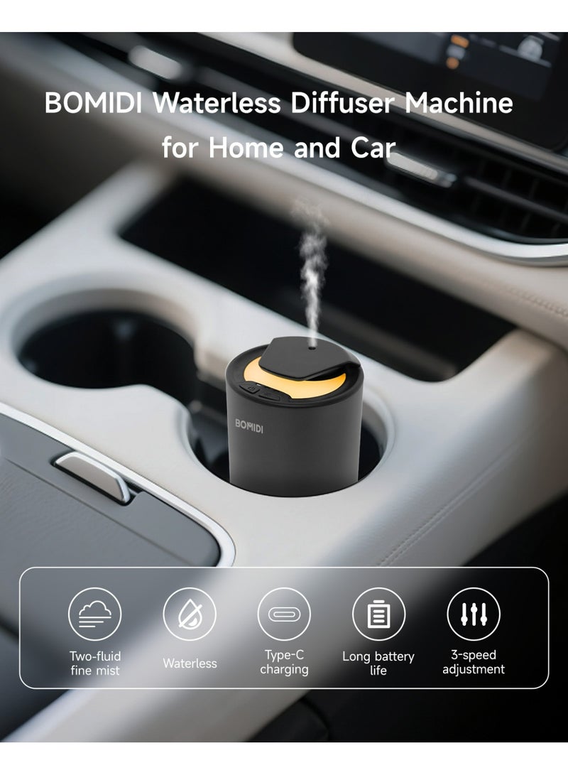 BOMIDI جهاز توزيع العطور بالنبضات بدون ماء – موزع زيت أساسي محمول برذاذ ناعم بسعة 2 سوائل للسيارة، المنزل، المكتب والسفر | قابل للشحن عبر USB 5V وType-C، بطارية 2 000 mAh، آلة رذاذ هواء منخفضة الضوضاء (< 41 ديسيبل) مع زيت كوت دازور 15 مل مضمن، AD03-أسود - Image 4