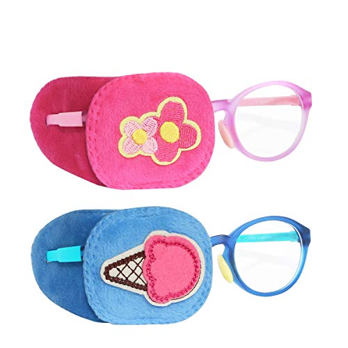 Astropic 2Pcs Eye Patches for Kids | Girls Eye Patch for Glasses | Medical Eye Patches for Children with Lazy Eye | Amblyopia Eye Patch for Toddlers to Cover Either Eye (Pink Flower & Blue Icecream) - Image 1