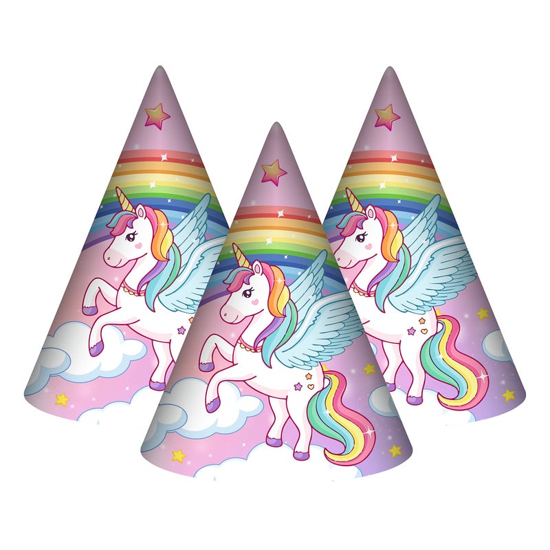 Party Baazaar Unicorn Birthday Caps for Girls | Magical Party Hats with Glitter Horn | Unicorn Themed Party Caps (Pack of 10) - Image 1