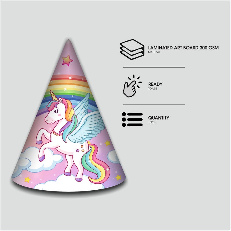 Party Baazaar Unicorn Birthday Caps for Girls | Magical Party Hats with Glitter Horn | Unicorn Themed Party Caps (Pack of 10) - Image 4