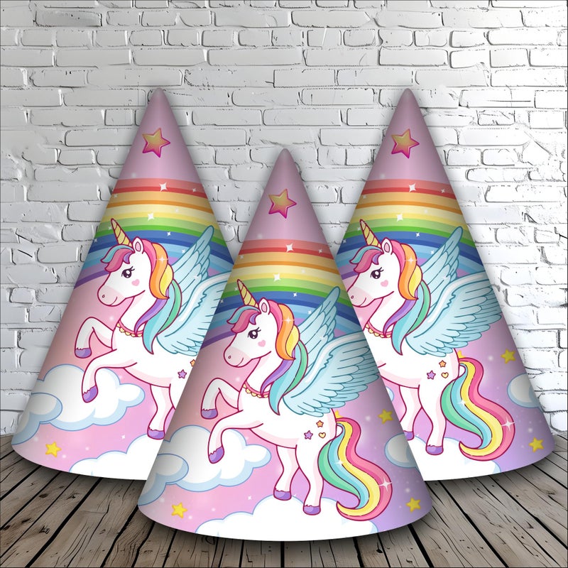 Party Baazaar Unicorn Birthday Caps for Girls | Magical Party Hats with Glitter Horn | Unicorn Themed Party Caps (Pack of 10) - Image 2