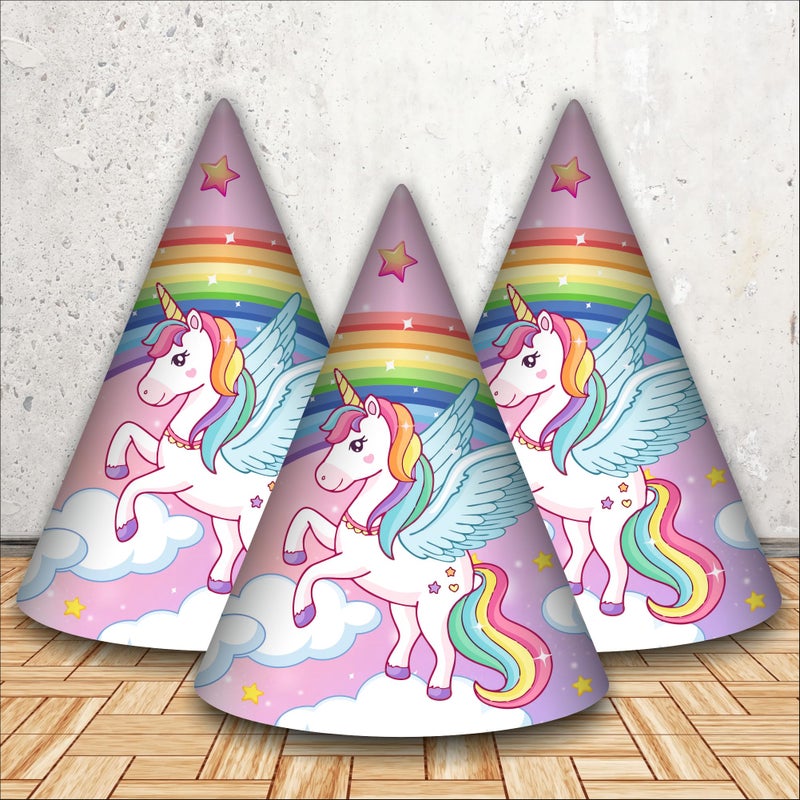 Party Baazaar Unicorn Birthday Caps for Girls | Magical Party Hats with Glitter Horn | Unicorn Themed Party Caps (Pack of 10) - Image 3