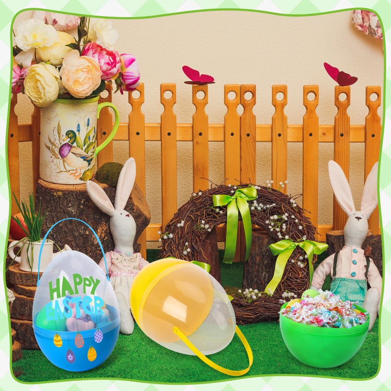 Funtery 4 Pcs Jumbo Easter Eggs 10 Inch Plastic Giant Easter Eggs with Handles, Clear Large Baskets Fillable Big Bunny Egg Shaped Baskets Containers Decoration (Classical Colors) - Image 4
