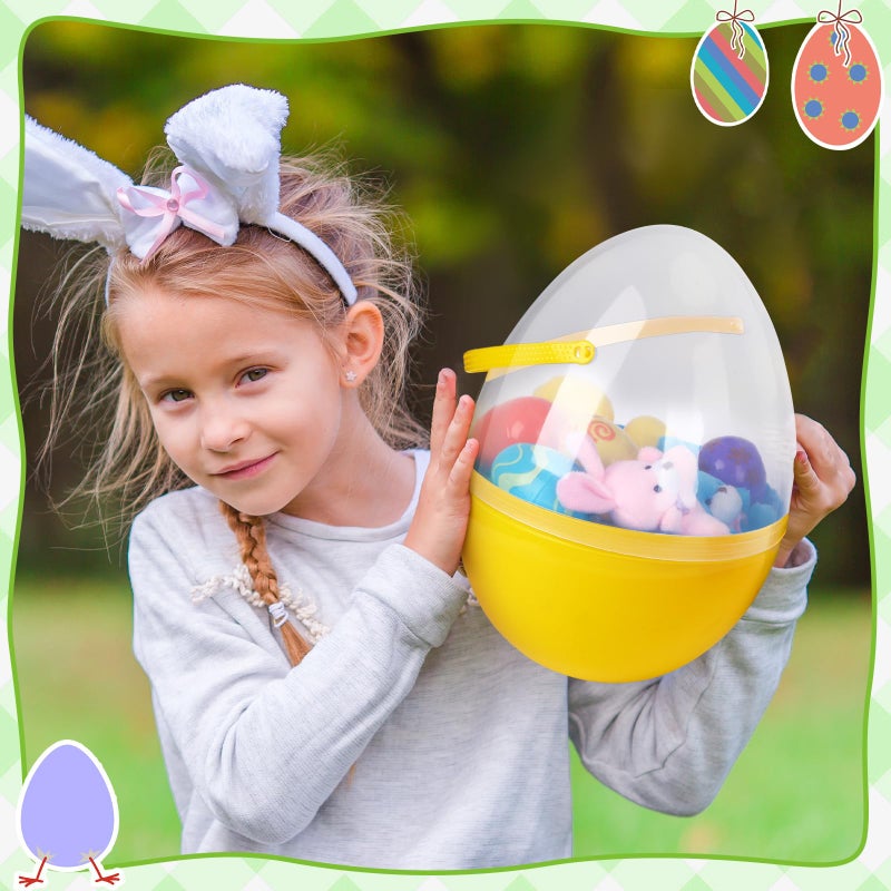 Funtery 4 Pcs Jumbo Easter Eggs 10 Inch Plastic Giant Easter Eggs with Handles, Clear Large Baskets Fillable Big Bunny Egg Shaped Baskets Containers Decoration (Classical Colors) - Image 5