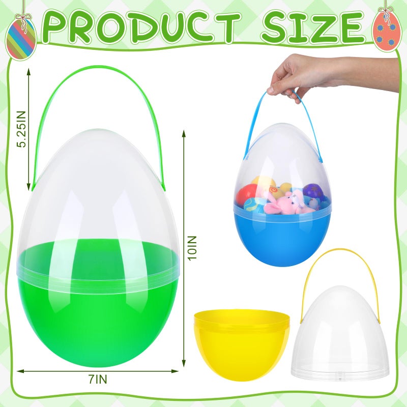 Funtery 4 Pcs Jumbo Easter Eggs 10 Inch Plastic Giant Easter Eggs with Handles, Clear Large Baskets Fillable Big Bunny Egg Shaped Baskets Containers Decoration (Classical Colors) - Image 2