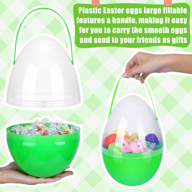 Funtery 4 Pcs Jumbo Easter Eggs 10 Inch Plastic Giant Easter Eggs with Handles, Clear Large Baskets Fillable Big Bunny Egg Shaped Baskets Containers Decoration (Classical Colors) - Image 3