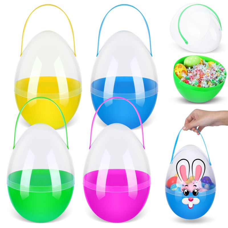 Funtery 4 Pcs Jumbo Easter Eggs 10 Inch Plastic Giant Easter Eggs with Handles, Clear Large Baskets Fillable Big Bunny Egg Shaped Baskets Containers Decoration (Classical Colors) - Image 1