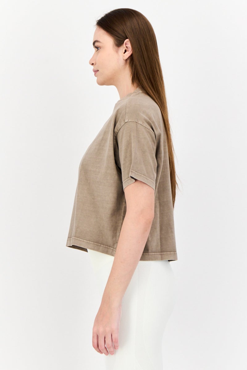 Reebok Women Sportswear Fit Short Sleeves Training T-Shirt, Tan - Image 2