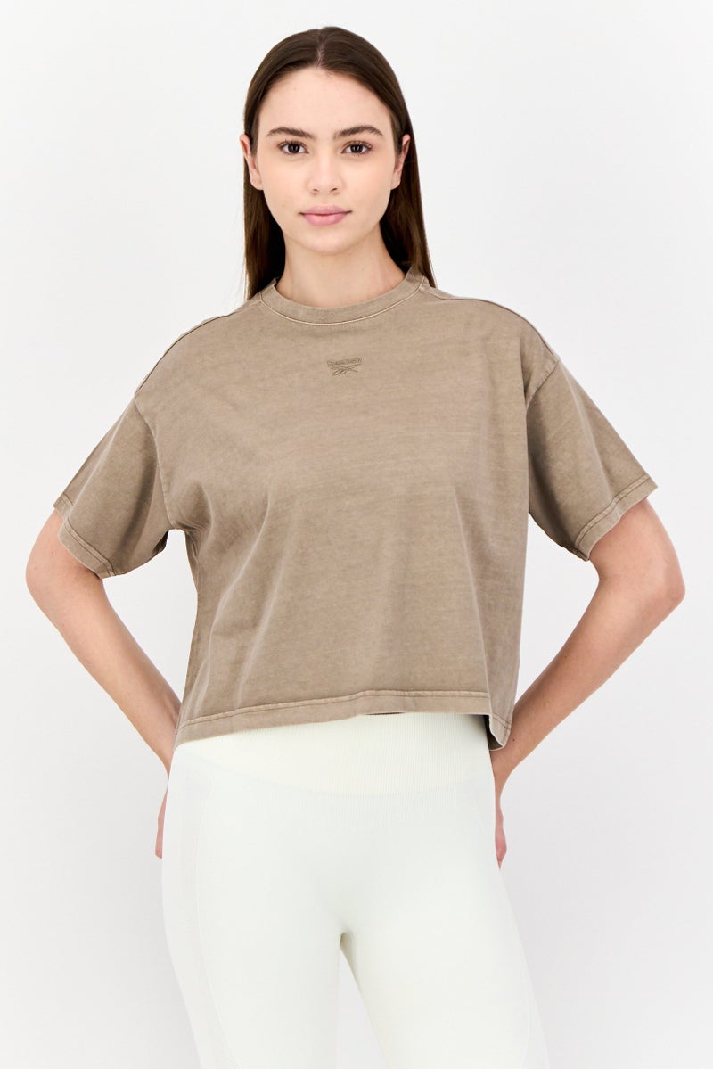 Reebok Women Sportswear Fit Short Sleeves Training T-Shirt, Tan - Image 1