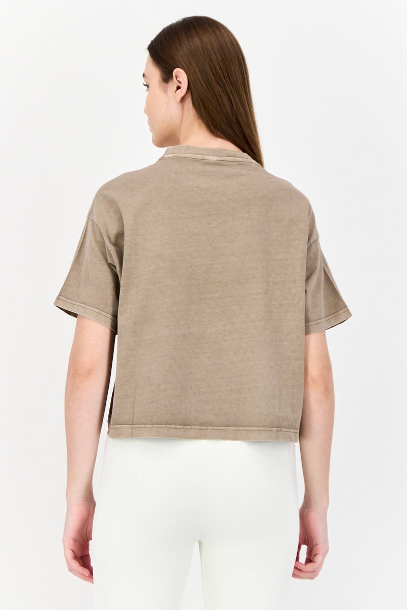 Reebok Women Sportswear Fit Short Sleeves Training T-Shirt, Tan - Image 3