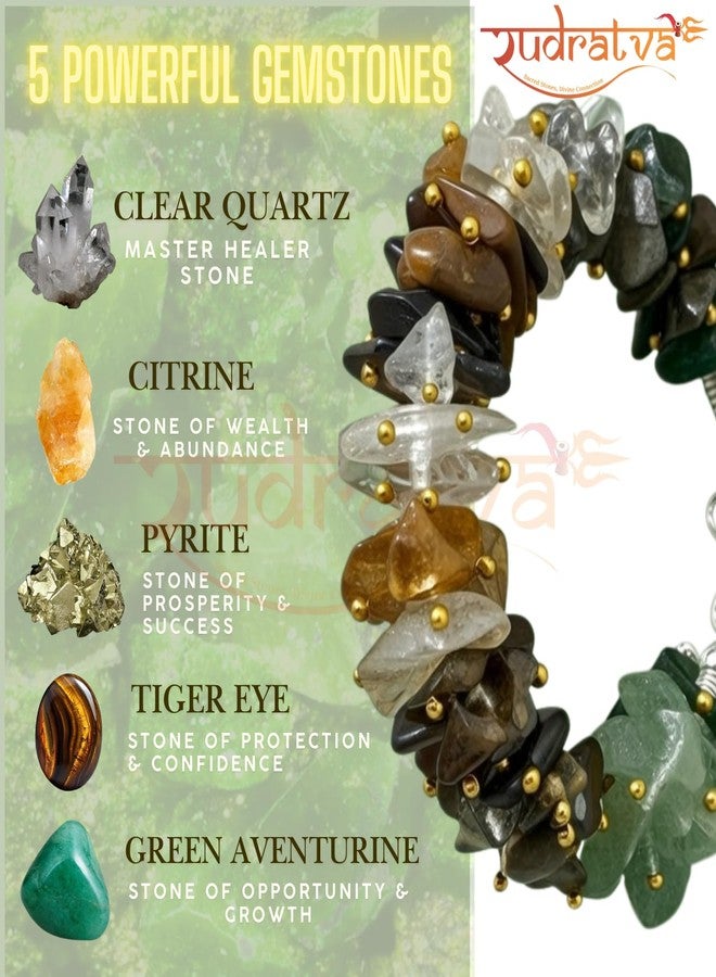 Rudratva Dhan Yog Chips Bracelet | Attracts Wealth & Financial Prosperity | Pyrite, Citrine, Tiger Eye, Quartz & Green Aventurine bracelets | Astrology Dhanyog Chips Bracelet for Men & Women | Certificate of Authenticity - Image 3