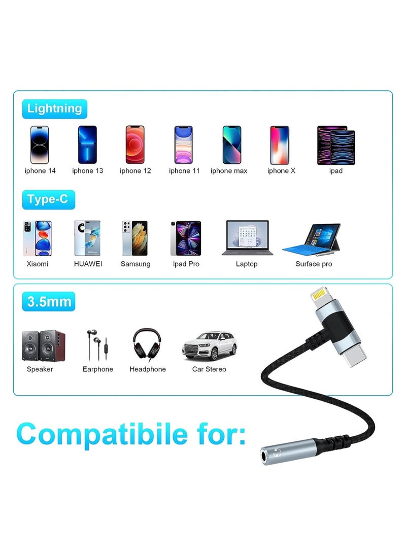 Excefore - Lightning to 3.5 mm Headphone Jack Adapter 2-IN-1 Headphone Adapter for iPhone Type C to 3.5mm Female Headphone Jack Adapter Compatible with Samsung Galaxy - Image 1