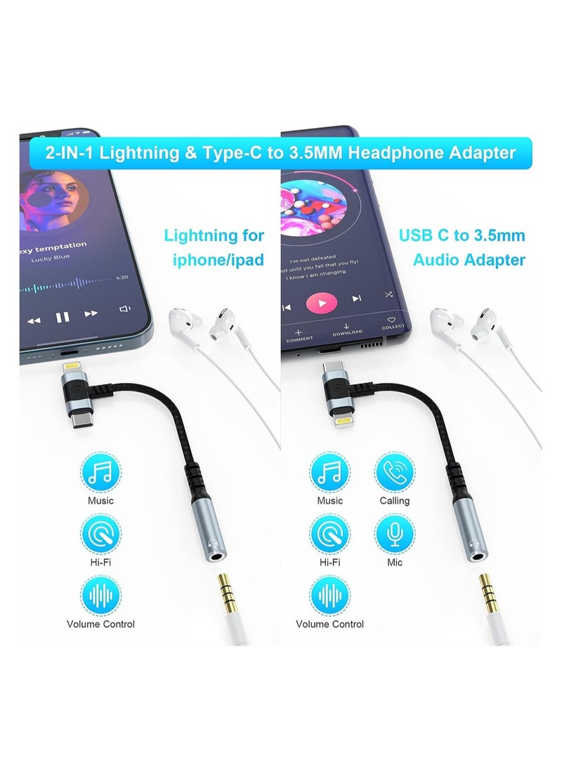 Excefore - Lightning to 3.5 mm Headphone Jack Adapter 2-IN-1 Headphone Adapter for iPhone Type C to 3.5mm Female Headphone Jack Adapter Compatible with Samsung Galaxy - Image 1