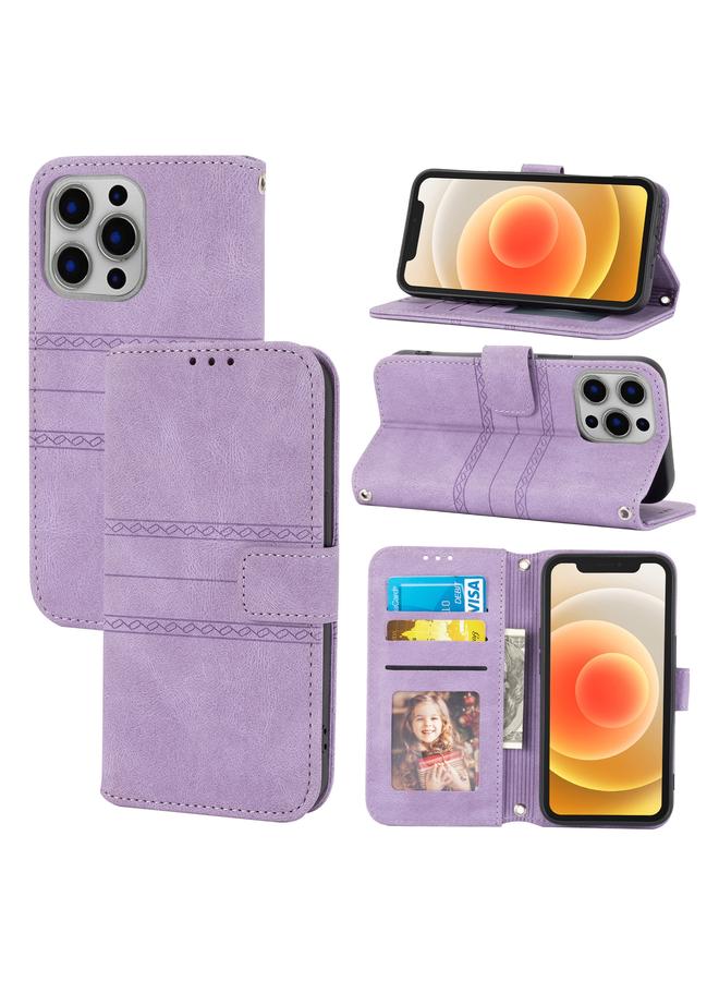 Zaboon Case For iPhone 13 Pro Embossed Striped Magnetic Buckle PU + TPU Horizontal Flip Leather Case with Holder & Card Slot & Wallet & Photo Frame & Sling - Image 1