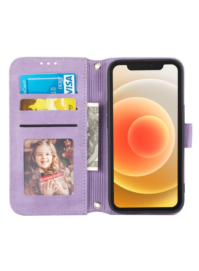 Zaboon Case For iPhone 13 Pro Embossed Striped Magnetic Buckle PU + TPU Horizontal Flip Leather Case with Holder & Card Slot & Wallet & Photo Frame & Sling - Image 4