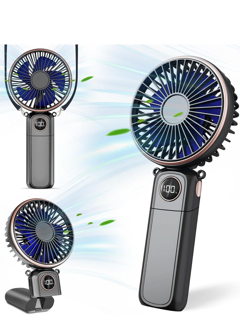 عام مروحة محمولة باليد، مروحة شخصية بقدرة 5200 مللي أمبير في الساعة مع شاشة LED، مروحة صغيرة قابلة للطي 3 في 1 بزاوية 180 درجة مع 6 سرعات، مروحة مكتب قابلة للشحن محمولة باليد للرموش - Image 1