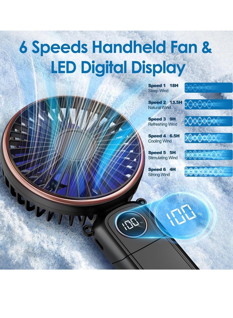 عام مروحة محمولة باليد، مروحة شخصية بقدرة 5200 مللي أمبير في الساعة مع شاشة LED، مروحة صغيرة قابلة للطي 3 في 1 بزاوية 180 درجة مع 6 سرعات، مروحة مكتب قابلة للشحن محمولة باليد للرموش - Image 2