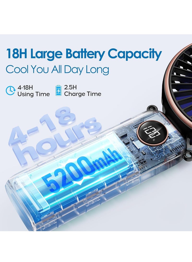 عام مروحة محمولة باليد، مروحة شخصية بقدرة 5200 مللي أمبير في الساعة مع شاشة LED، مروحة صغيرة قابلة للطي 3 في 1 بزاوية 180 درجة مع 6 سرعات، مروحة مكتب قابلة للشحن محمولة باليد للرموش - Image 3