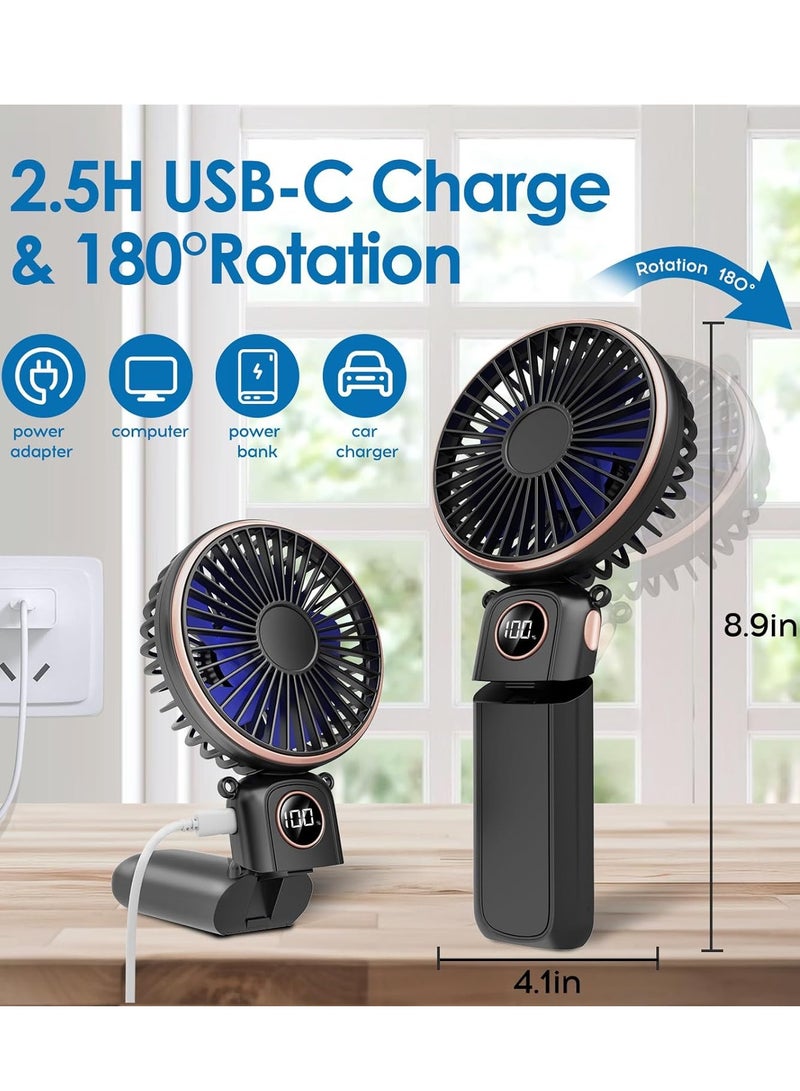 عام مروحة محمولة باليد، مروحة شخصية بقدرة 5200 مللي أمبير في الساعة مع شاشة LED، مروحة صغيرة قابلة للطي 3 في 1 بزاوية 180 درجة مع 6 سرعات، مروحة مكتب قابلة للشحن محمولة باليد للرموش - Image 4