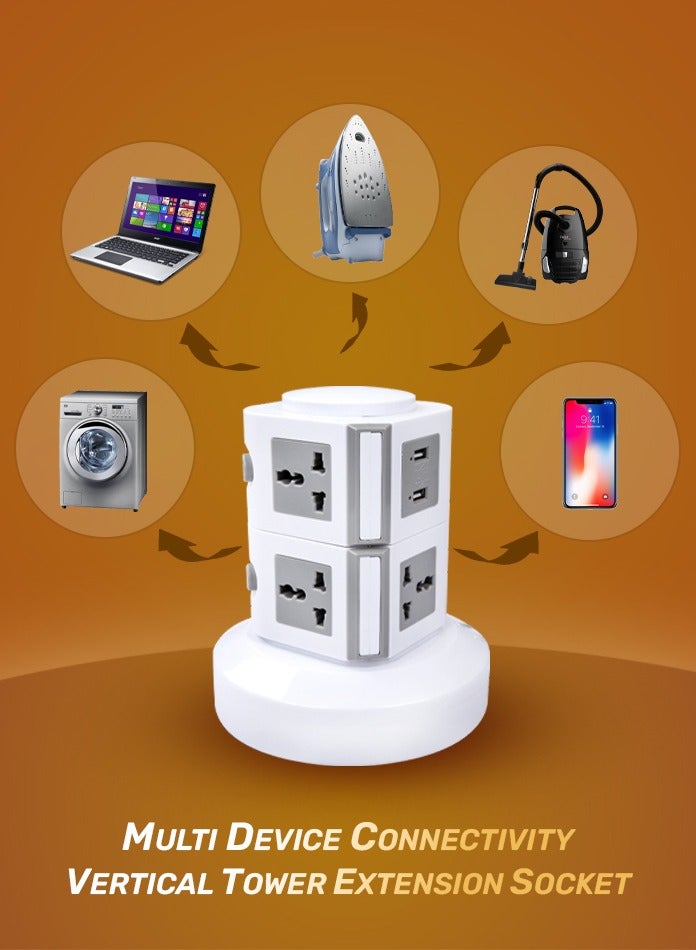 MODI Vertical Tower Extension Socket with USB Ports | Multiple Outlets with Individual Switches | Space-Saving Organized Design | Child Safety Protection – Home & Office - Image 3