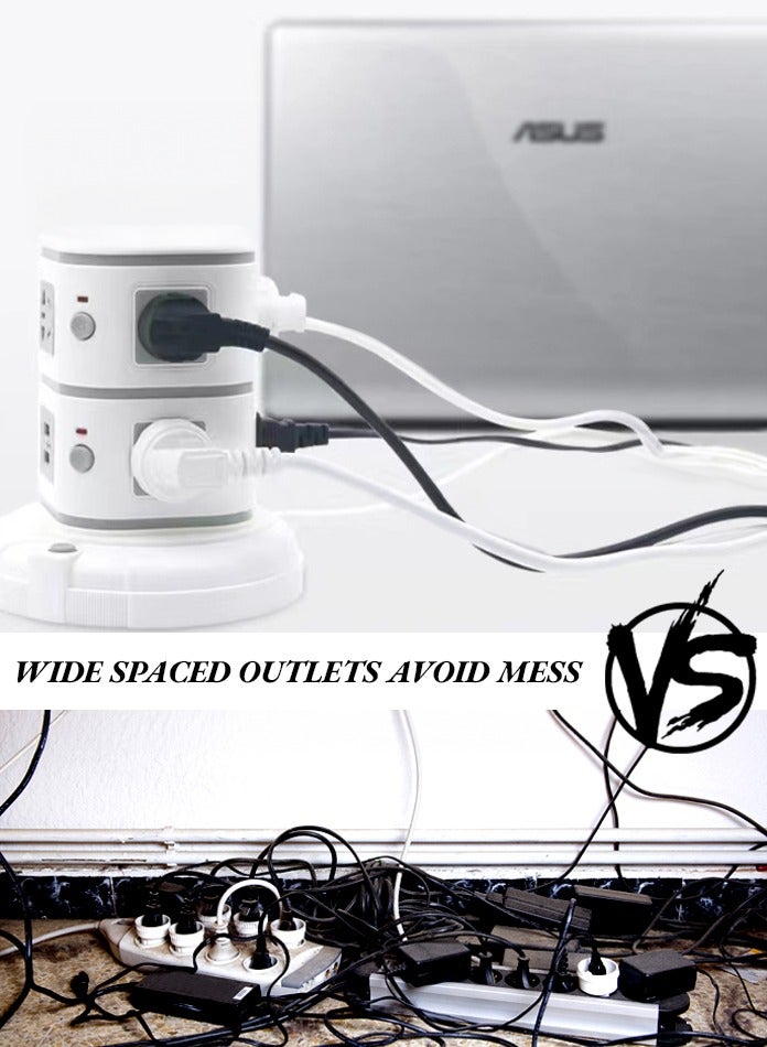 MODI Vertical Tower Extension Socket with USB Ports | Multiple Outlets with Individual Switches | Space-Saving Organized Design | Child Safety Protection – Home & Office - Image 4