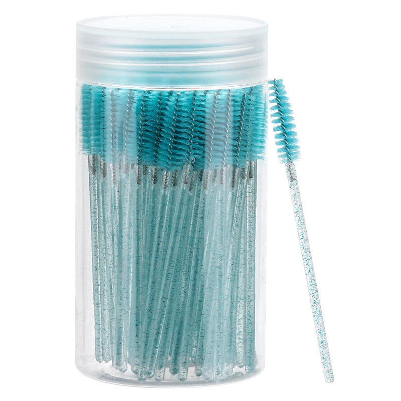 Tbestmax 100 Pcs Disposable Mascara Wands, Crystal Eyebrow Spoolies Brush for Eyelash Extensions, Lash Brushes with Container (Blue) - Image 1