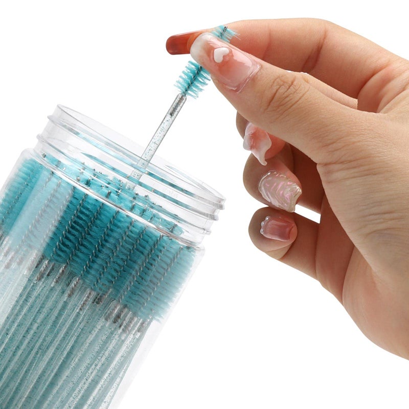 Tbestmax 100 Pcs Disposable Mascara Wands, Crystal Eyebrow Spoolies Brush for Eyelash Extensions, Lash Brushes with Container (Blue) - Image 4