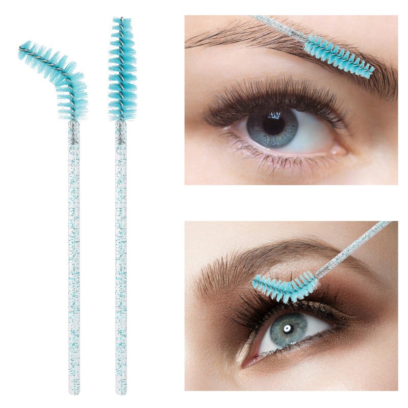 Tbestmax 100 Pcs Disposable Mascara Wands, Crystal Eyebrow Spoolies Brush for Eyelash Extensions, Lash Brushes with Container (Blue) - Image 3