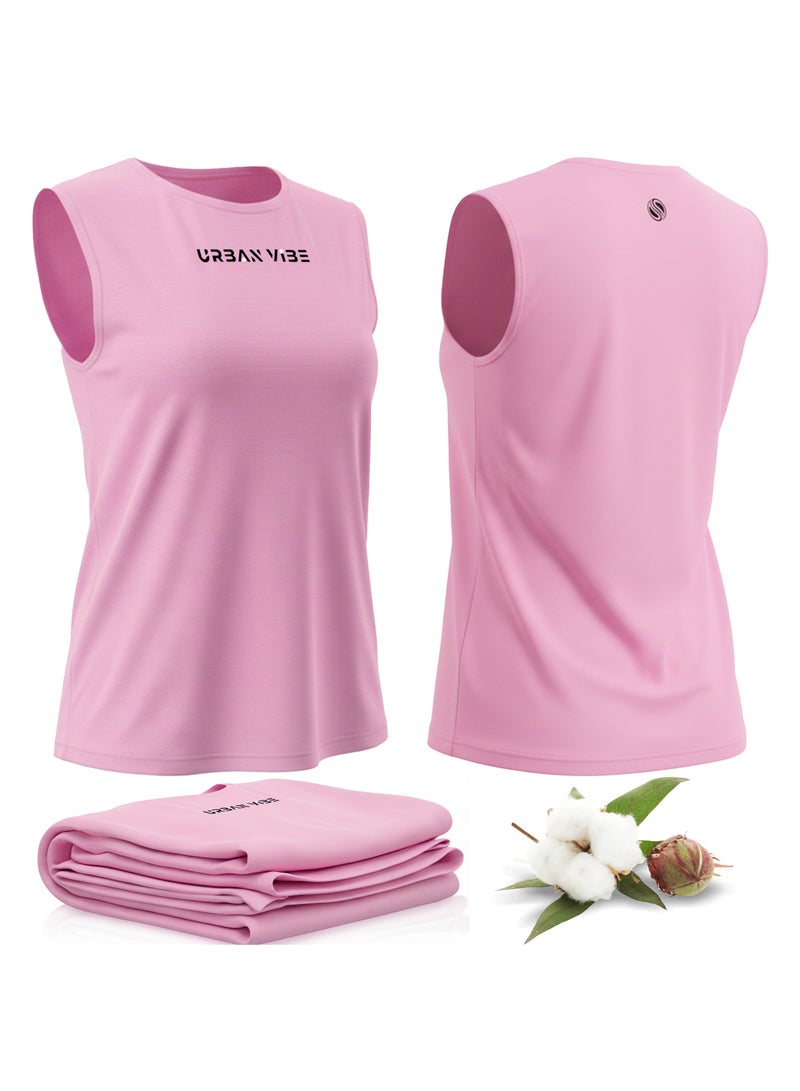 Selecta Now Ladies Sleeveless Cotton Baby Pink T-Shirt Breathable Tank Top Soft Stretchable Women’s T Shirt Ideal for Hot Climate - Image 1