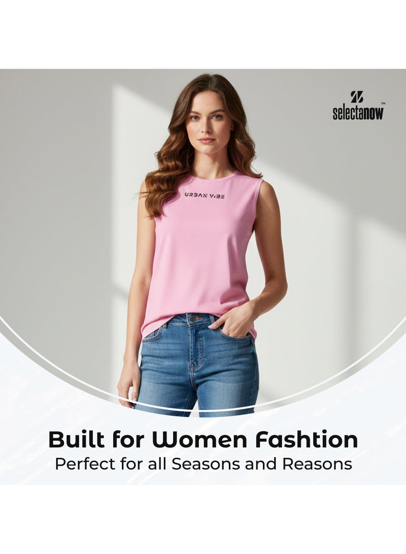 Selecta Now Ladies Sleeveless Cotton Baby Pink T-Shirt Breathable Tank Top Soft Stretchable Women’s T Shirt Ideal for Hot Climate - Image 3