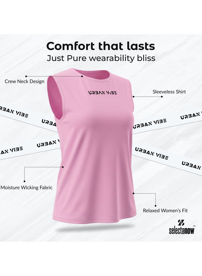 Selecta Now Ladies Sleeveless Cotton Baby Pink T-Shirt Breathable Tank Top Soft Stretchable Women’s T Shirt Ideal for Hot Climate - Image 4