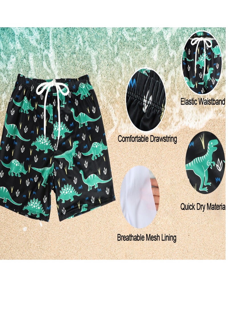 Generic - Boys Swim Trunks Quick Dry Board Shorts with Inner Mesh Liner Elastic Waistband and Drawstring Closure 3D Print Dinosaurs - Image 1