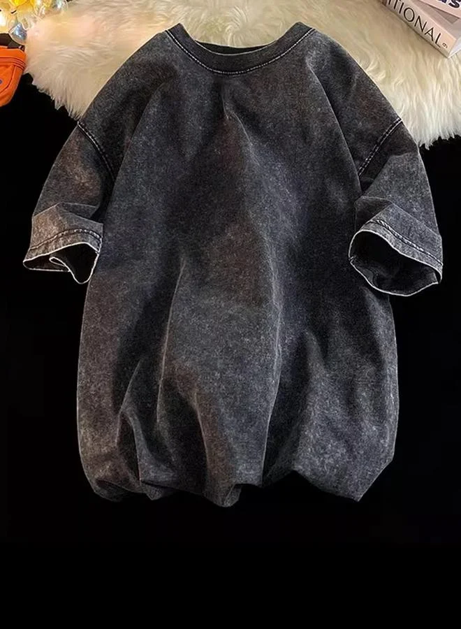 تايك تو تيشيرت قصة واسعة غسيل أسيد أسود