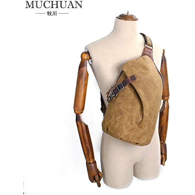 MUCHUAN Mens Sling Backpack Waxed Canvas Crossbody Bag Casual Daypacks - Image 2