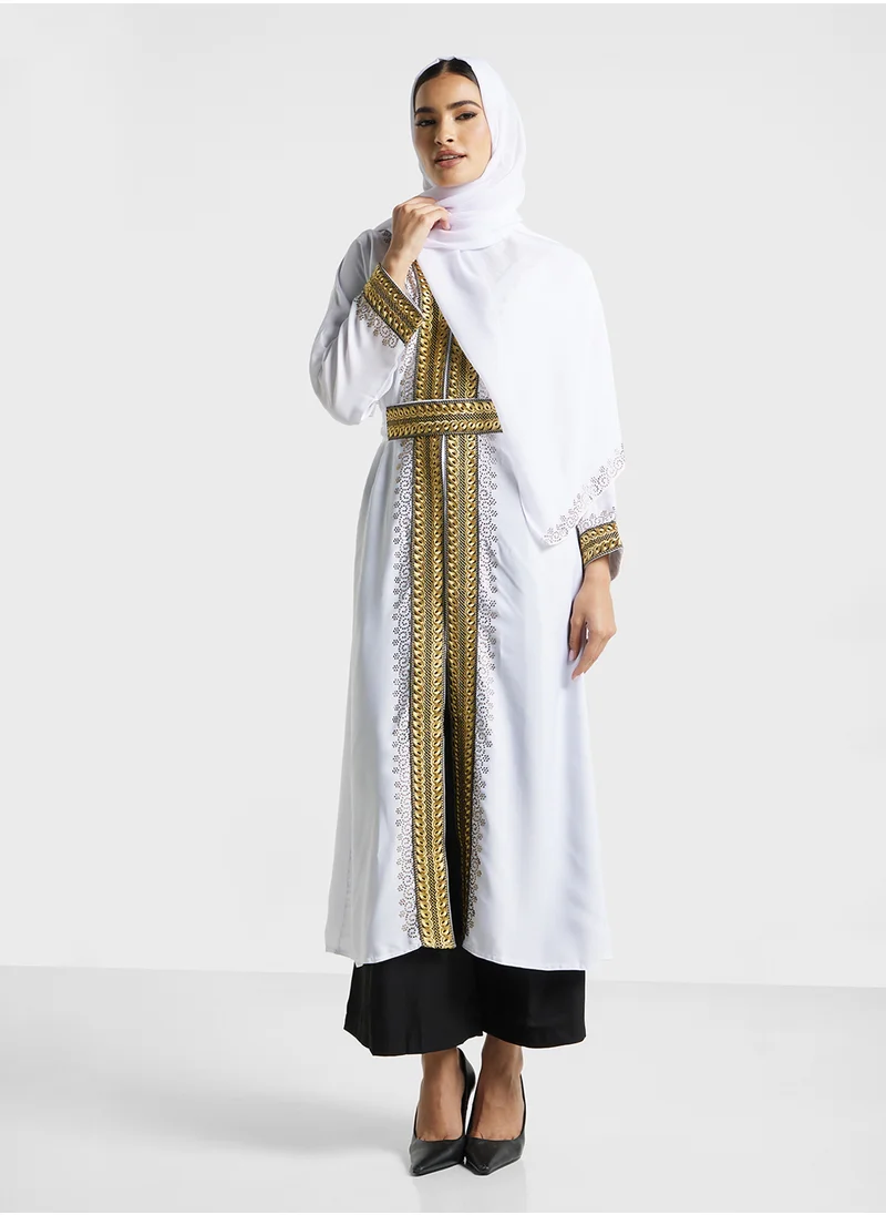 ارابيان كلوزيت Embroidered Open Abaya Wih Belt