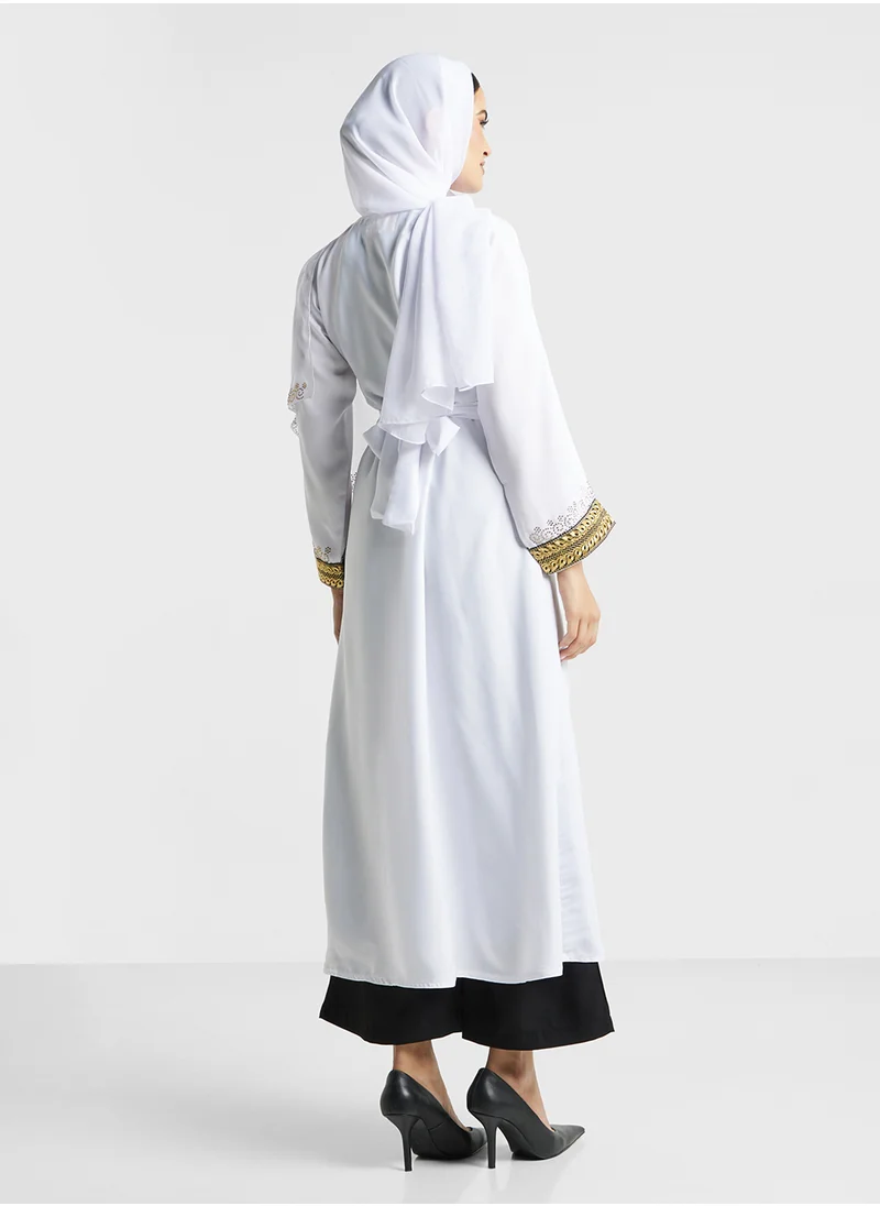 ارابيان كلوزيت Embroidered Open Abaya Wih Belt